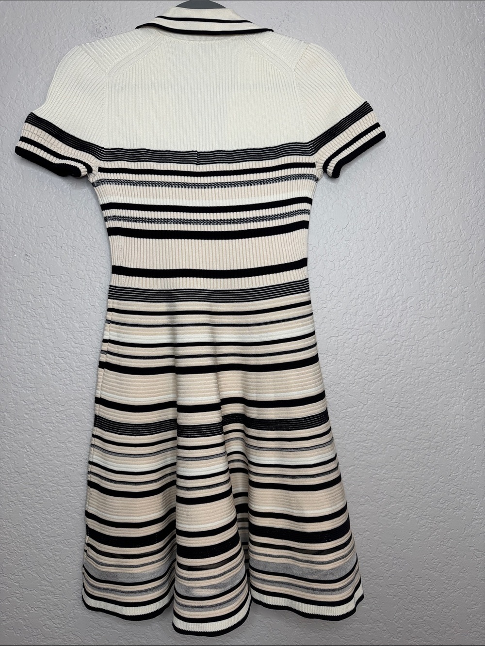 NEW SIMKHAI Dessie Striped Ribbed Knit Mini Dress Medium Cream Black - Picture 6 of 7